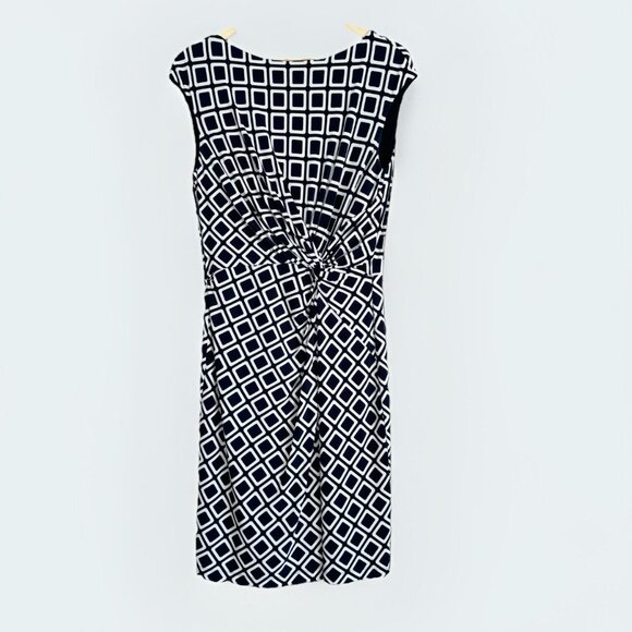 Lauren Ralph Lauren Womens Geometric Twist Sheath Dress Sz 14 Blue Career Work - Picture 1 of 11